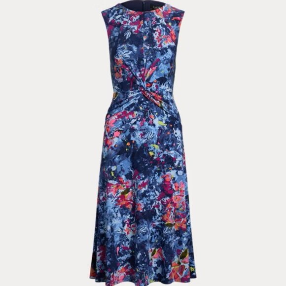 EUC Ralph Lauren Print Twist-Front Jersey Dress Sz 12 - Picture 2 of 6
